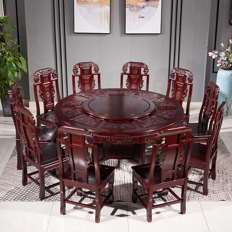 红木家具餐桌圆桌非洲酸枝木圆形餐桌全实木圆台餐桌椅组合 邮