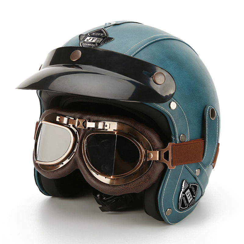 德式复古哈雷头盔男女四季机车电动摩托车3/4盔半包安全帽