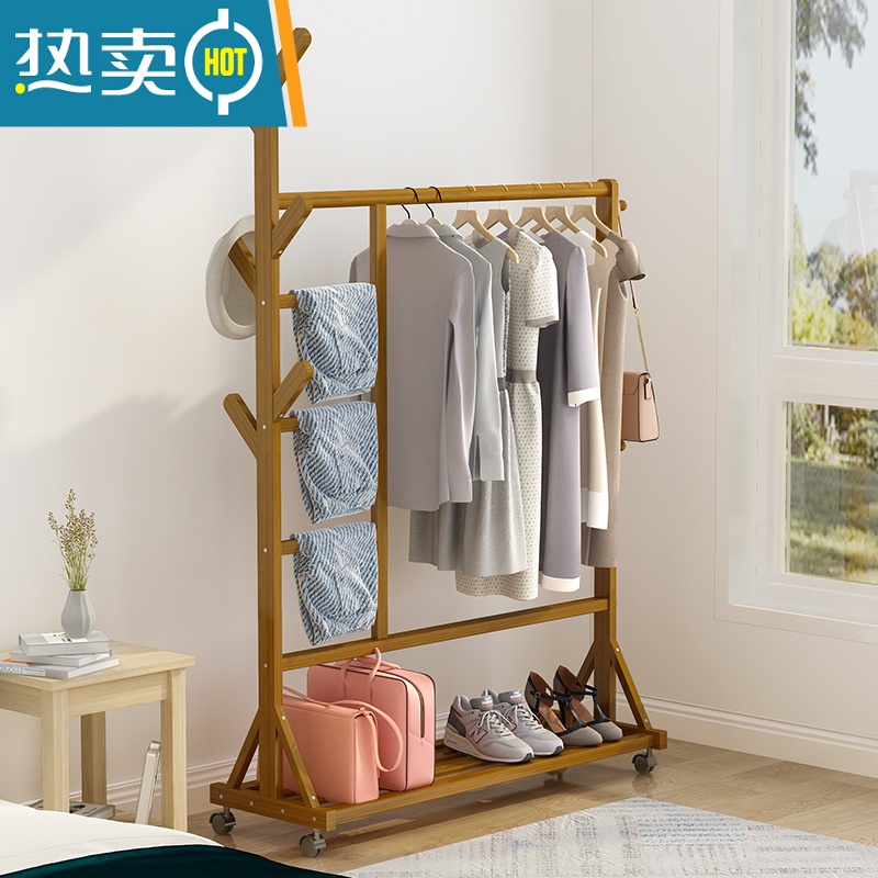 敬平挂衣架落地卧室学生宿舍衣帽架简易衣服架子网红晾衣架家用置物架 [加固加粗]升级款-茶色80长高清大图