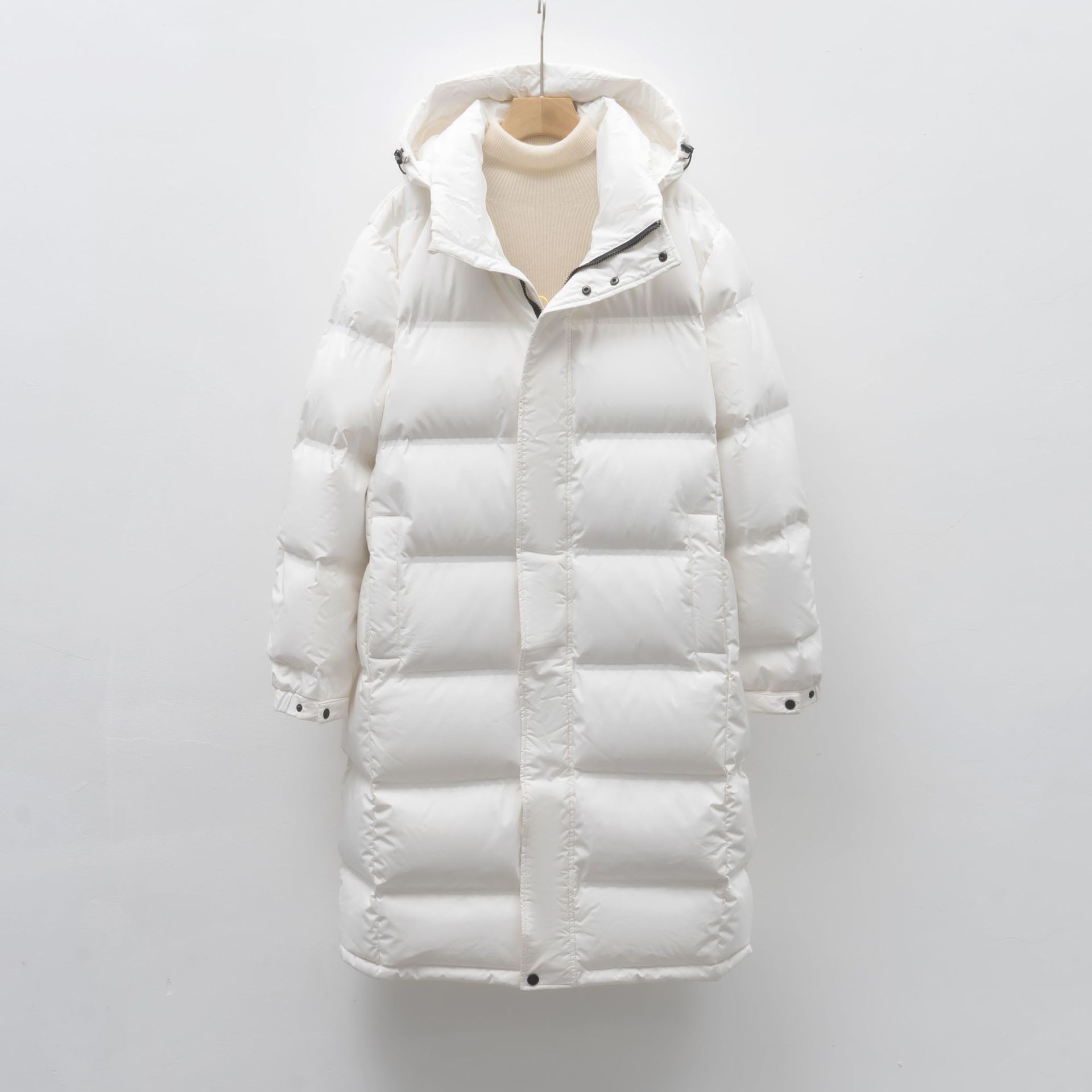 韩版90白鹅绒羽绒服连帽男女情侣青年中长款加厚外套高清大图