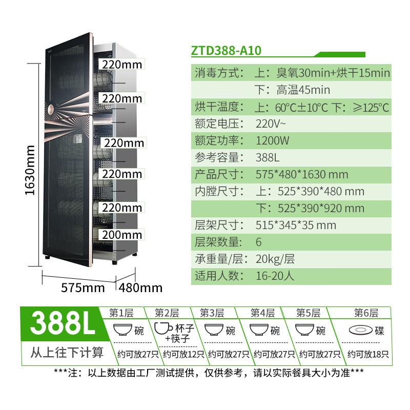 圣托 ZTD388-A10 家用食具消毒柜 [A10-388L]双六层架-防静电 单位:台