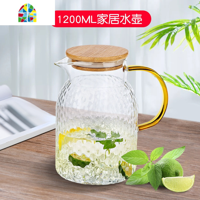 封后冷水壶家用凉白开水壶玻璃可高温水杯套装茶壶耐热锤纹北欧凉水壶 FENGHO 1500ML锤纹壶+两用盖+6支锤纹杯+