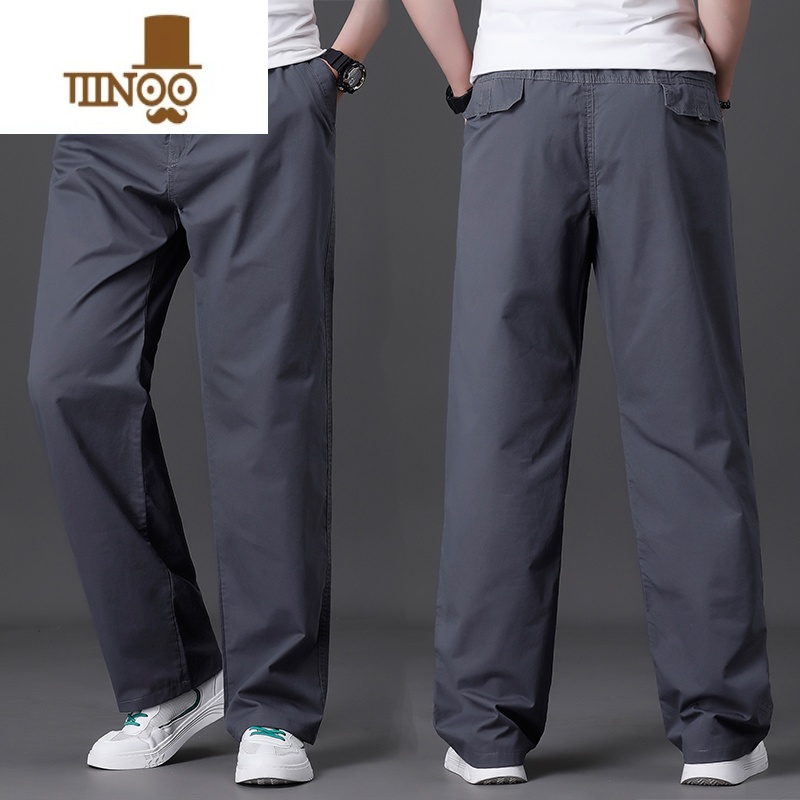 YANXU夏季休闲工装男薄款宽松加肥加大码多口袋长裤子直筒肥佬裤潮高清大图
