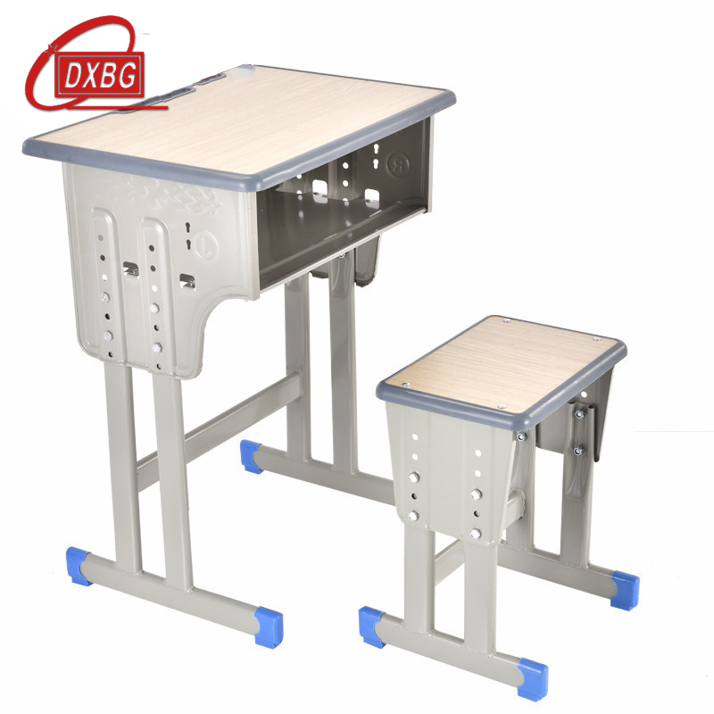 DXBG中小学生课桌椅学校培训班辅导班课桌升降儿童书桌学习课桌椅套装【工厂现做 7天内发货】 单人灰边双柱桌配双柱方凳款