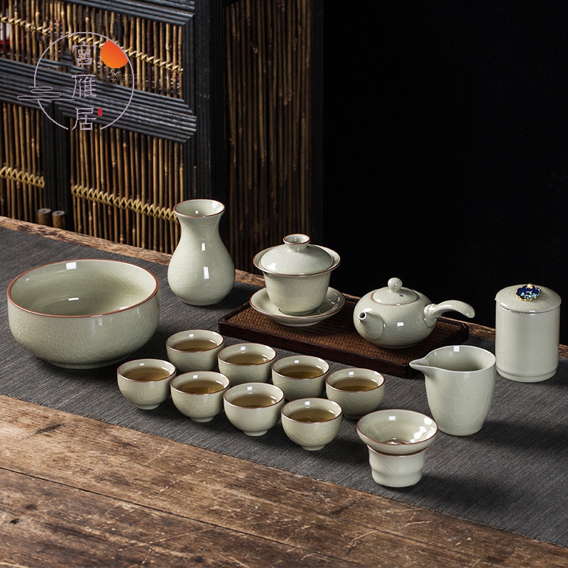 宫雁居景德镇功夫茶具套装日常送礼茶盖碗茶杯办公室会客泡茶器 中式