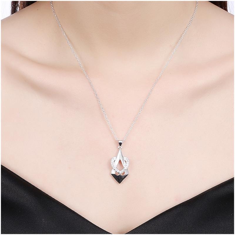 N857 Women Silver Necklace 镀纯银日韩时尚配饰女水晶项链坠送女朋友七夕情人节礼物