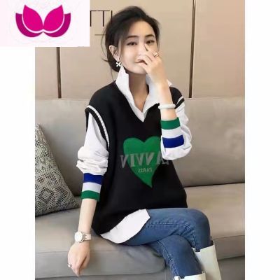 七斓针织马甲衬衫套装女2023年新款欧洲站时尚洋气减龄秋装毛衣 白色衬衫加马甲1193 M