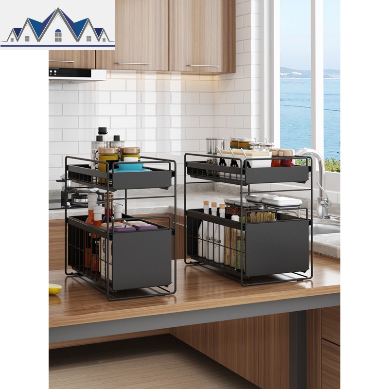 厨房下水置物架落地式调味料收纳架抽拉式橱柜内浴室台下储物架_650高清大图