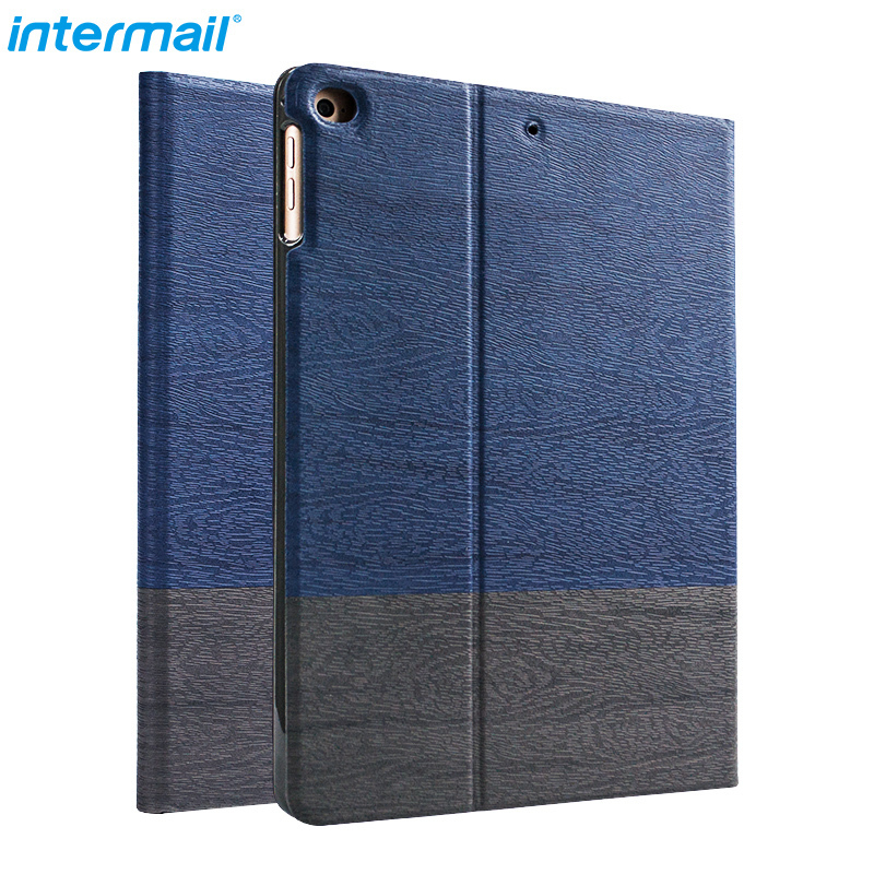 intermail苹果新iPad 9.7英寸 2018新款iPad平板电脑保护套轻薄皮套 树脂纹蓝灰拼接TPU 简约风