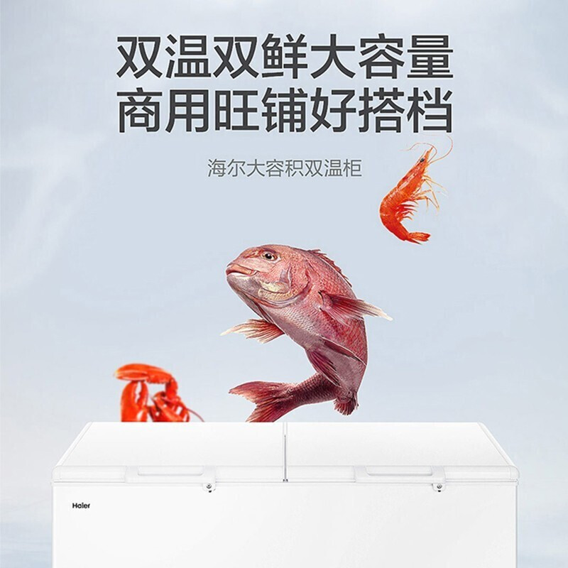 (Haier) 海尔冷柜冰柜 卧式商用双温双室 冷冻冷藏 分开存放双顶开门365升 FCD-365HA