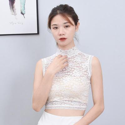 M码白色(短款) 气质打底蕾丝衫围脖半高领打底假领子女镂空透视洋气睫毛花边领