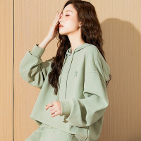 唐狮2024春秋季新款运动套装女卫衣圆领短裙长裤韩系一整套百搭 M 连帽上衣牛油果绿
