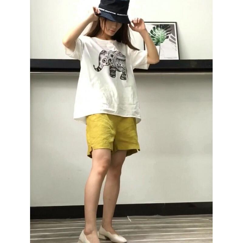 亚麻短裤2018夏季女装新款宽松显瘦松紧腰休闲裤大码阔腿棉麻裤子黑色均码