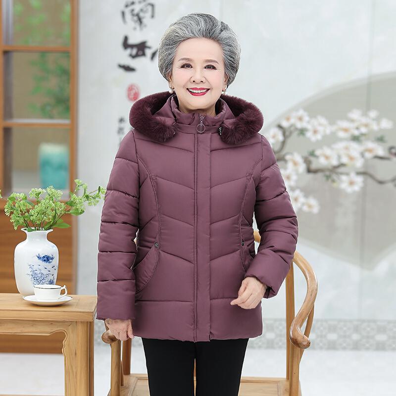 迪鲁奥（DILUAO)40岁50岁妈妈穿的羽绒服老年人女冬季奶奶装太太连帽外套妈妈装保暖_51 4XL【建议125-135斤左右】 皮红单件上衣