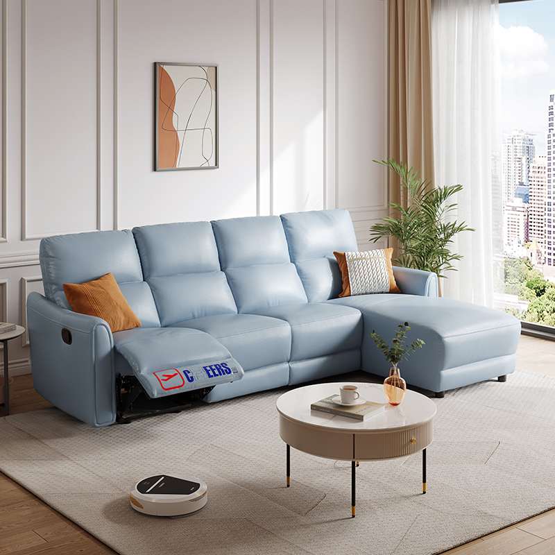 真皮功能沙发现代简约客厅家具小户型10931- 雾霾蓝四人位右脚位手动