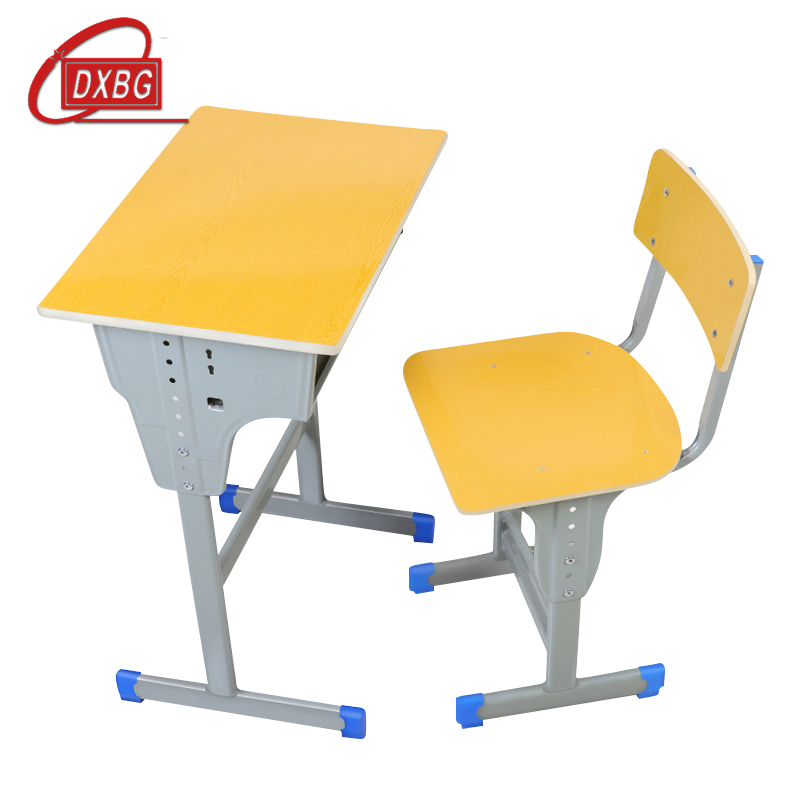 DXBG学生课桌椅儿童学习桌单人培训辅导补习班升降课桌椅学校写字课桌【工厂现做 7天内发货】 单柱单人靠背黄色