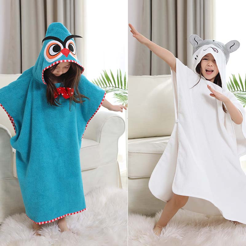 儿童浴巾斗篷带帽毛巾料卡通宝宝浴袍新生婴儿四季通用浴衣小孩子家用