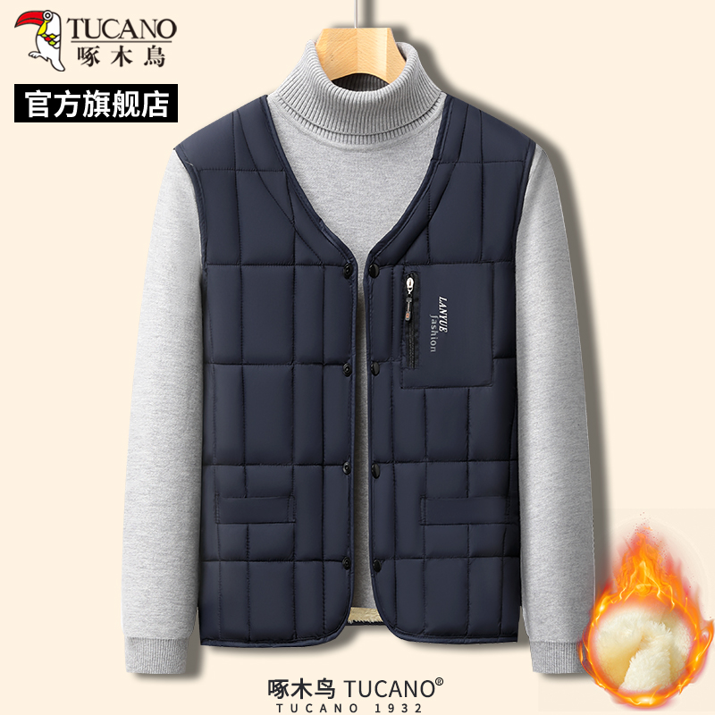 啄木鸟2025冬季新款男士加绒加厚马甲中老年爸爸装外套保暖背心装高清大图