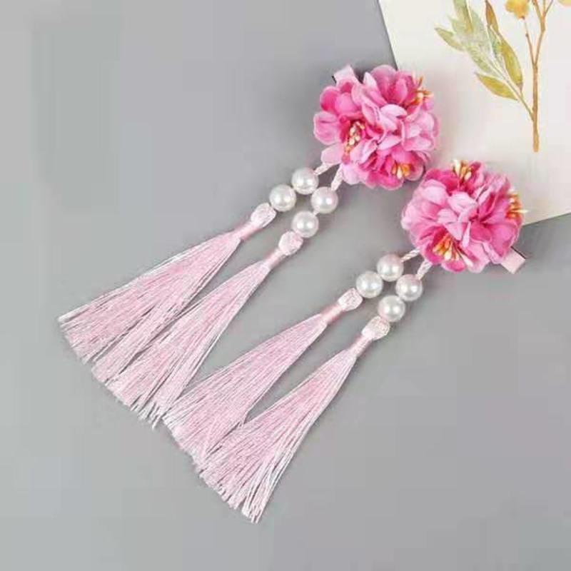 汉服头饰配饰古装发饰古代发夹古风发带女古装长飘带流苏清新儿童粉毛