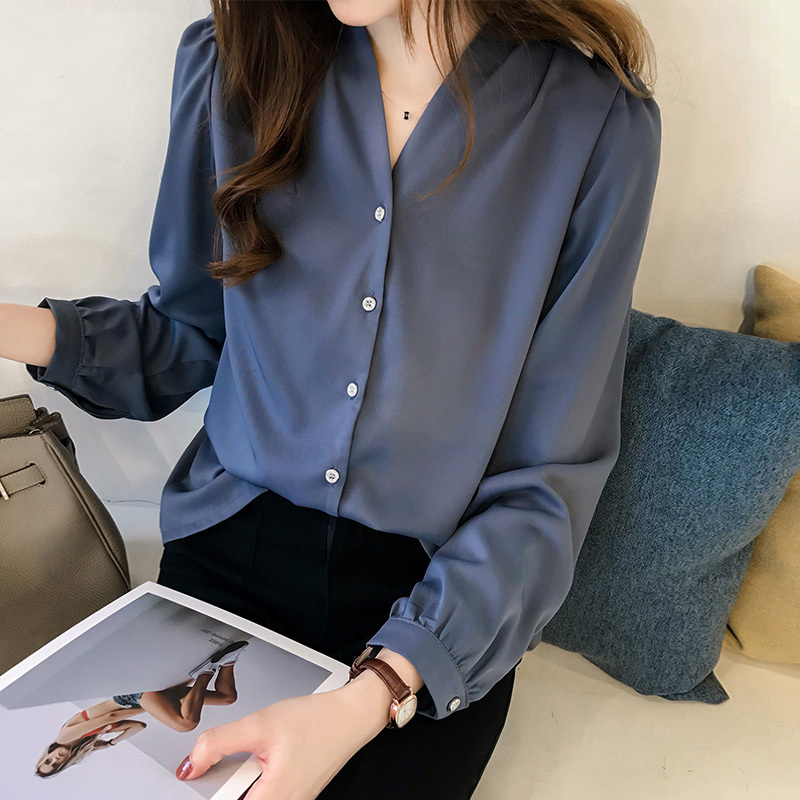 小样传奇 2024早秋新款女装简约气质纯色雪纺衬衫女长袖上衣宽松韩范衬衣潮