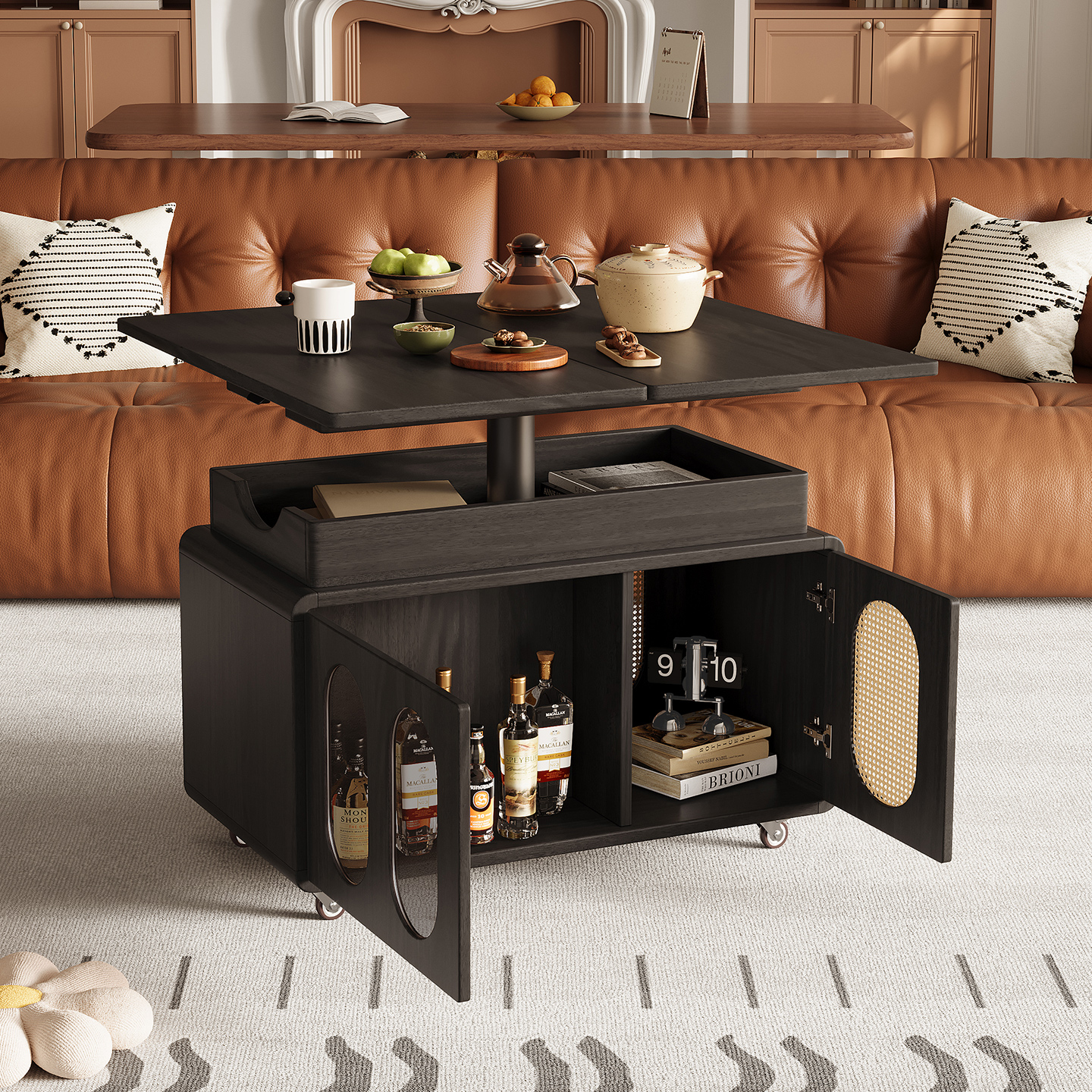 青木川 简约现代中式实木茶几可移动带轮升降边几沙发边柜小户型客厅现代简约小边几高清大图