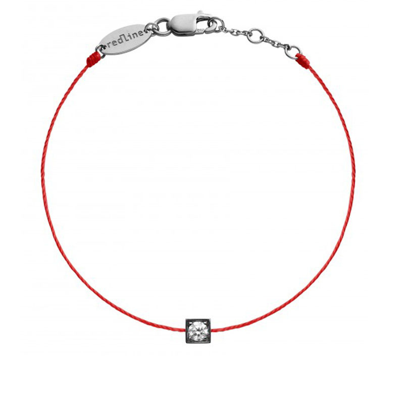 redline红线欧洲直邮男士新款18k白金方形镶嵌钻石红绳手链视频