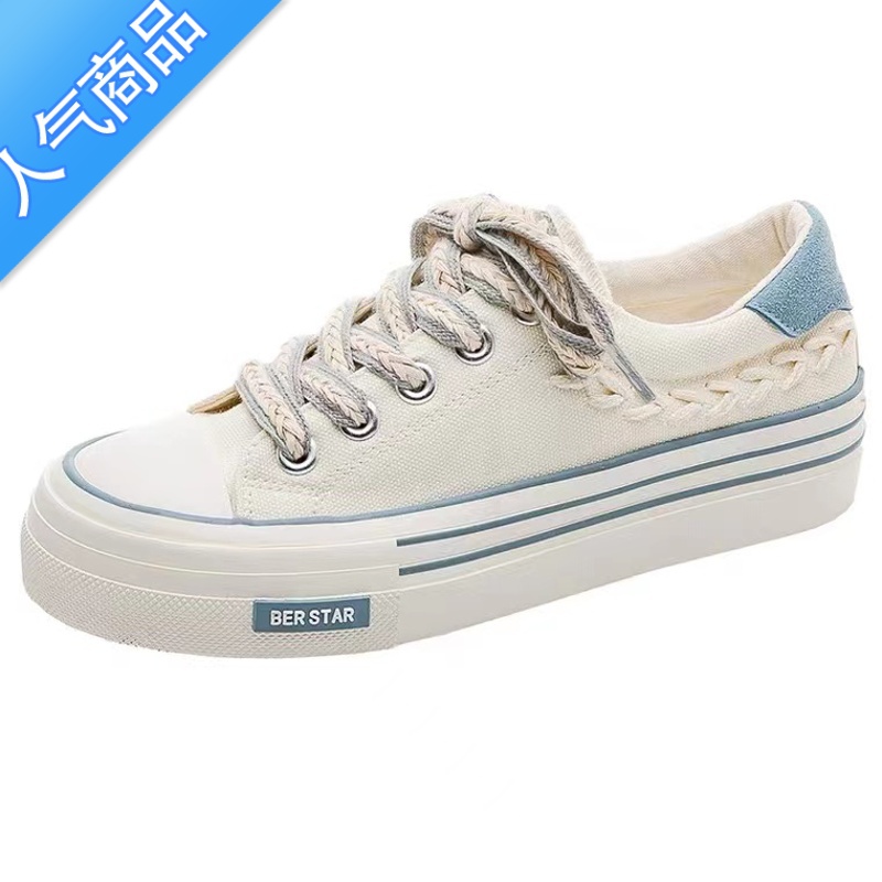 SUNTEK麦穗帆布鞋女港风小白鞋chic小众设计感2023春季百搭厚底休闲板K高清大图