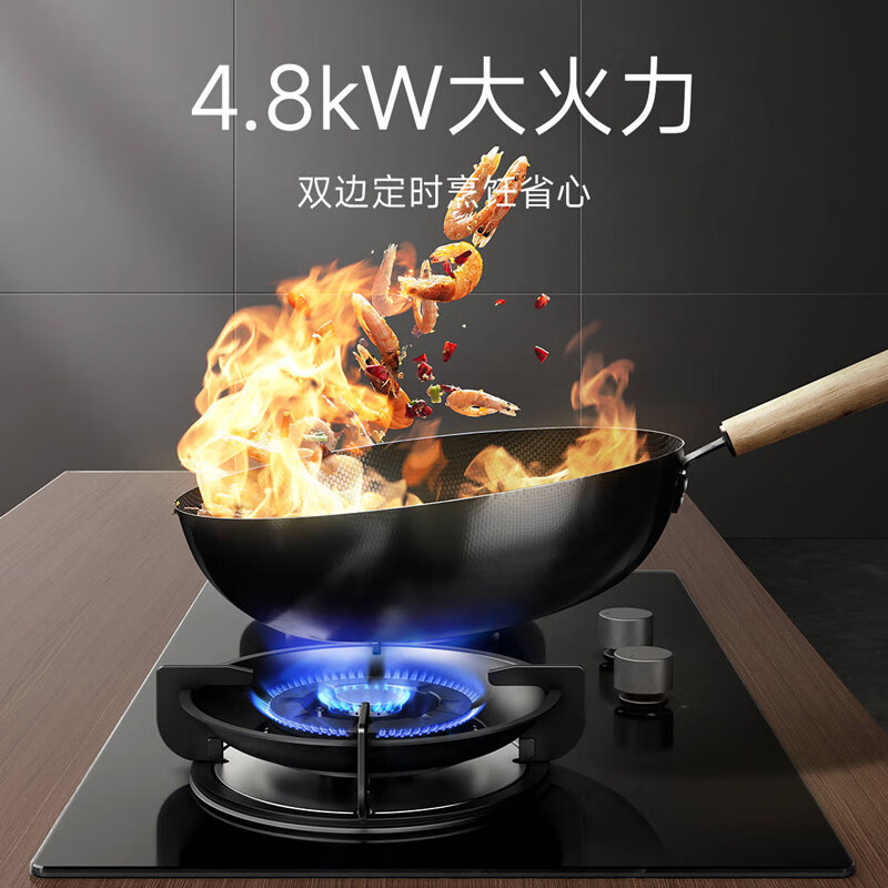 米家小米燃气灶S1煤气灶具双灶家用液化气4.8kW猛火 智能双边定时 底座可调节JZY-MJ04CY(液化气)