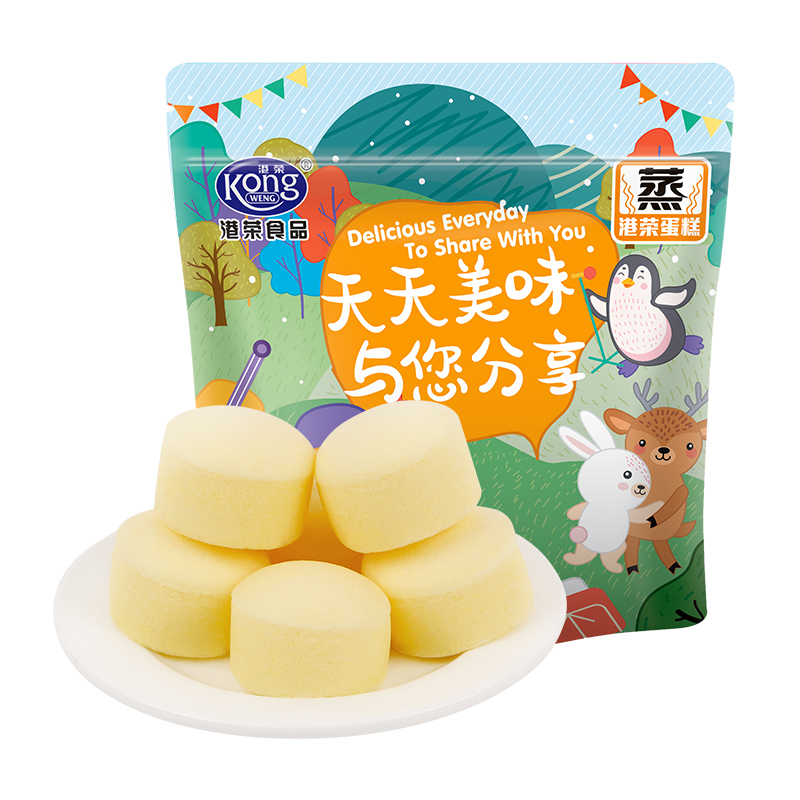 港荣蒸蛋糕香草牛奶味325克网红零食小吃营养早餐食品小面包糕点心