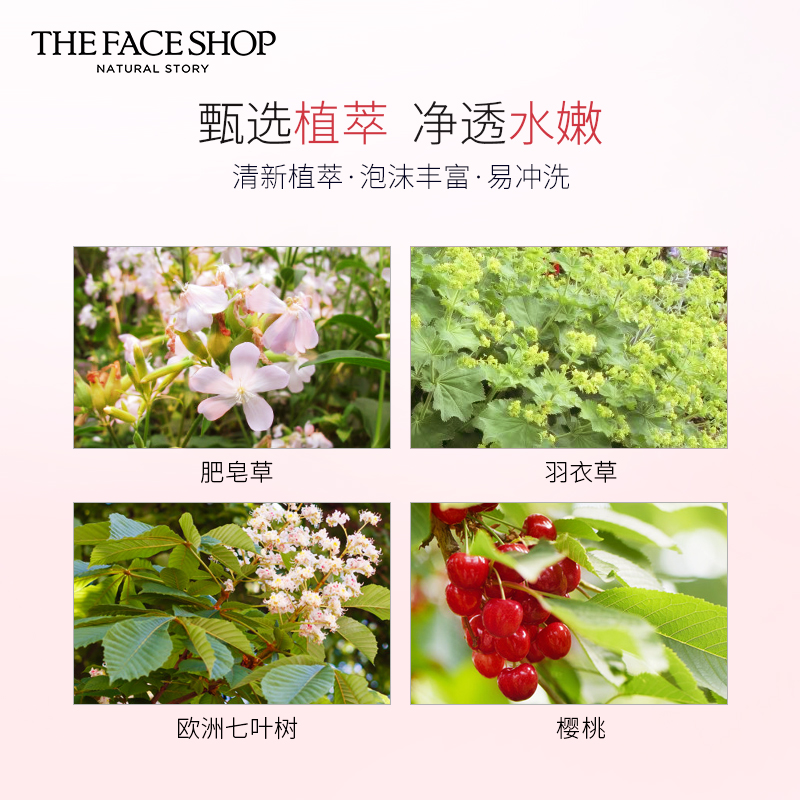 The Face Shop 菲诗小铺 每日草本樱桃泡沫洁面膏170g(洗面奶 洁面乳 有效清洁 舒缓 保湿)