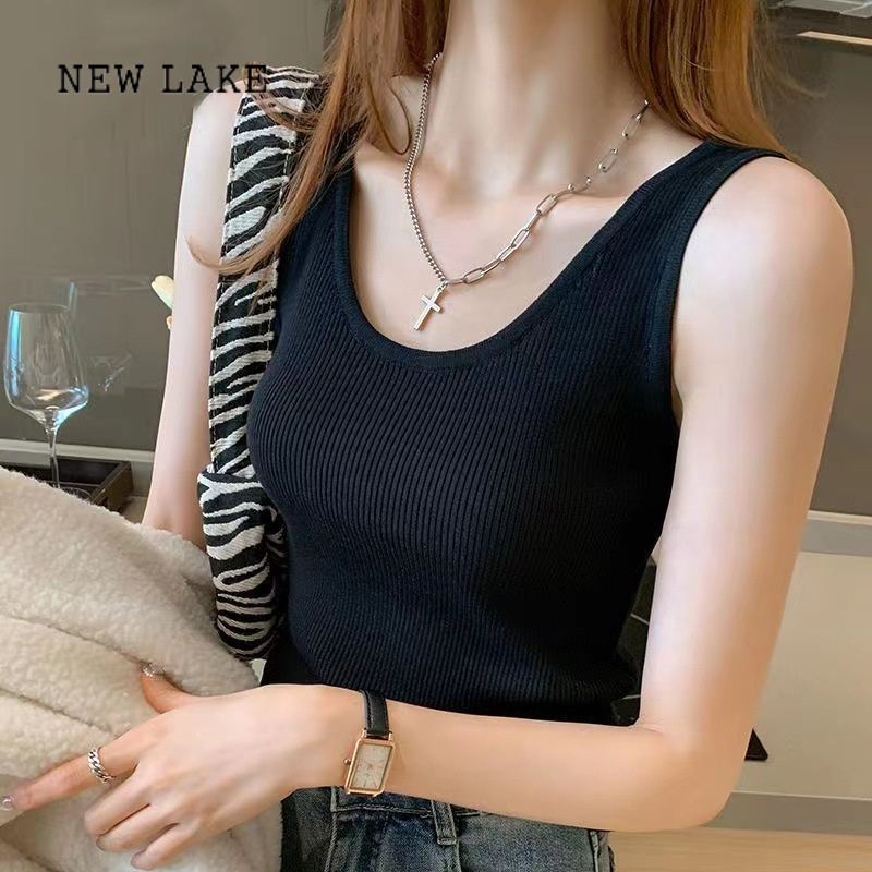 lake冰丝吊带螺纹背心女夏季修身外穿百搭大码内搭无袖薄款显瘦打底衫