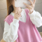SUNTEK秋冬新款减龄假两件马甲卫衣女加大码女装上衣女200斤外套女宽松t外套短外套