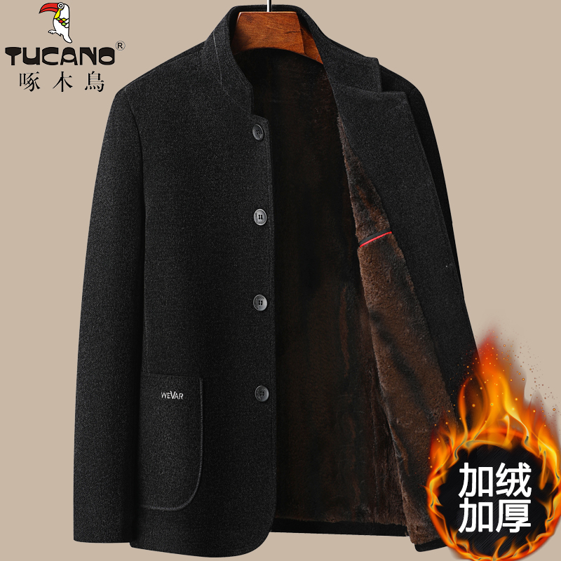 啄木鸟男士爸爸秋装外套秋冬季中老年人立领呢子男50岁男岁高清大图