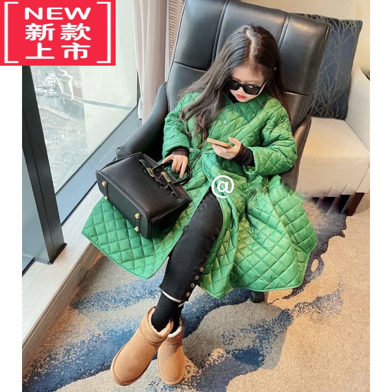 可莉允女童时尚棉服外套2022秋冬新款韩版洋气收腰连衣裙时尚轻薄风衣潮