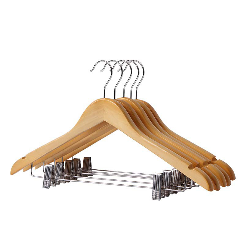 千里谷KLG-YJ06实木银圆钩带夹子款衣架5个/组(计价单位:组)原木色高清大图