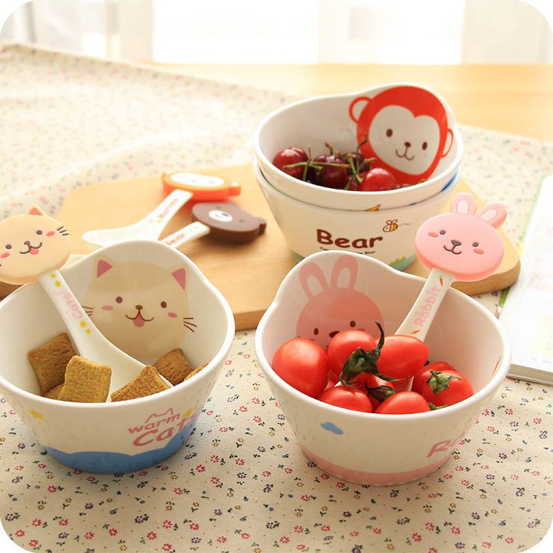 热卖饭碗家用卡通陶瓷碗可爱学生儿童沙拉碗日式小碗汤碗创意餐具小兔