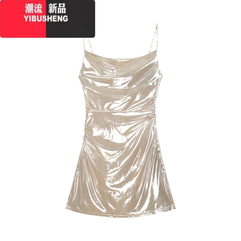 YIBUSHENG纯欲辣妹吊带连衣裙女季气质生日宴会裙子性感链条露背包臀短裙