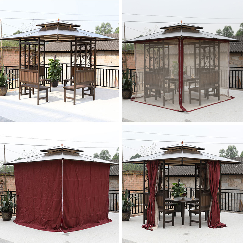 森美人户外凉亭工地茶水亭室外庭院别墅顶棚亭休闲防雨大亭子防晒四角亭 升级款30*30管【一米桌】