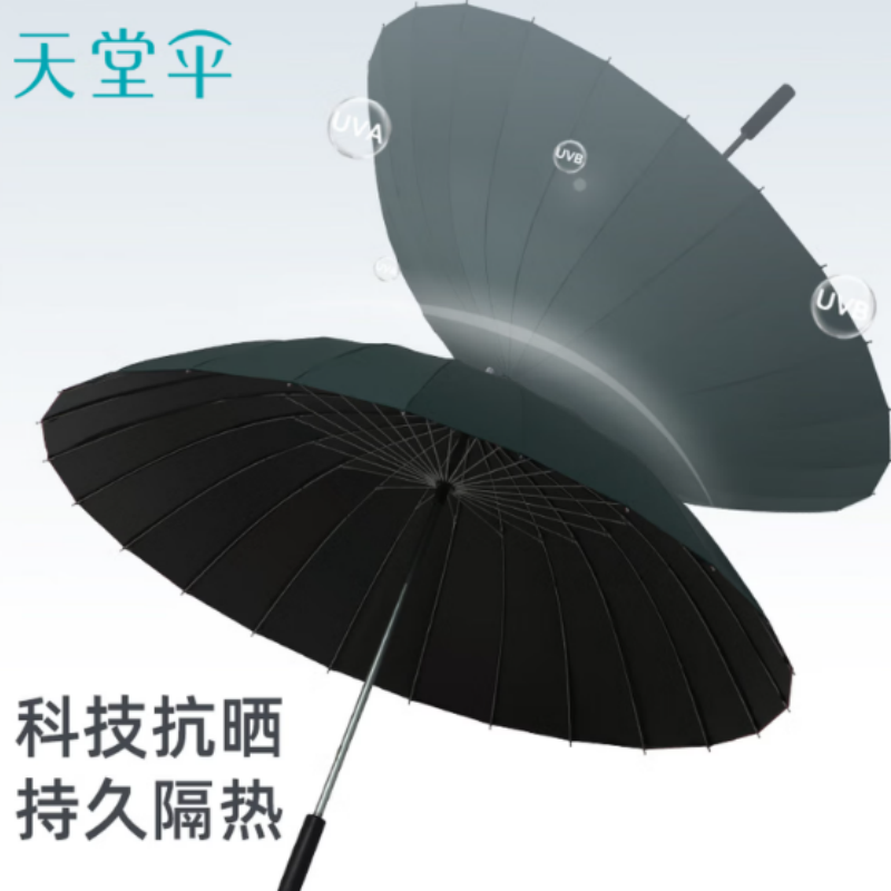 天堂防风雨伞长柄13082E无界探索24K伞下121CM黑胶防晒男士商务伞加大伞面晴雨伞苍岭绿高清大图