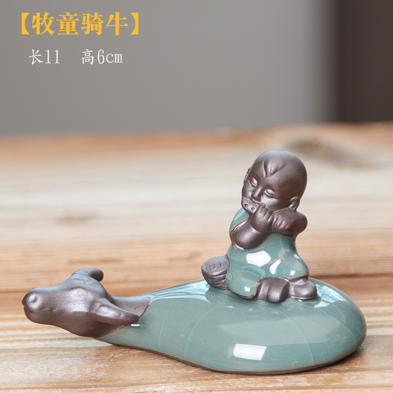 创意迷你小号姜太公钓鱼哥窑可养茶宠摆件陶瓷老翁垂钓家居装饰品 三维工匠 牧童骑牛高清大图