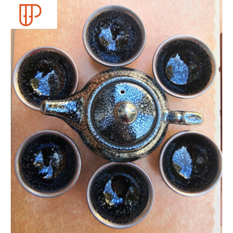 建盏茶壶茶杯铁胎纯手工大号西施壶家用陶瓷泡茶壶套装礼盒百花壶