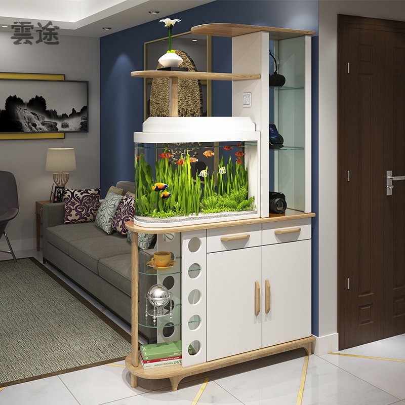 客厅鱼缸隔断柜玄关柜鞋柜一体隔断屏风装饰酒柜间厅柜储物柜简约定制