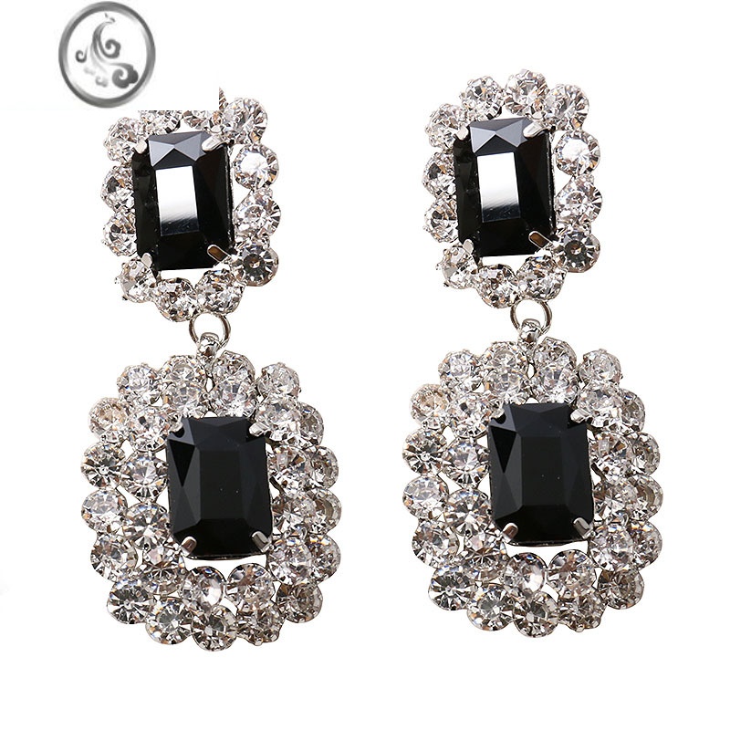 JiMi2022新款欧美巴洛克复古黑宝石耳环女 925银针耳钉夸张闪钻耳坠高清大图