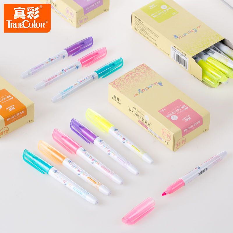 真彩学生文具6色荧光笔黄橙紫蓝粉绿色记号笔时尚韩风笔记手账笔 橙黄蓝紫粉各1支共5支