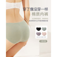 纯棉3A级抑菌底裆]4条装夏季低腰透气无痕简约肉色女士内裤