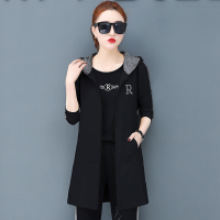 迪鲁奥（DILUAO)同款【品质女装】运动套装女春秋季2019新款修身时尚卫衣三件套韩版大码长袖休闲服_407 黑色 XXXL