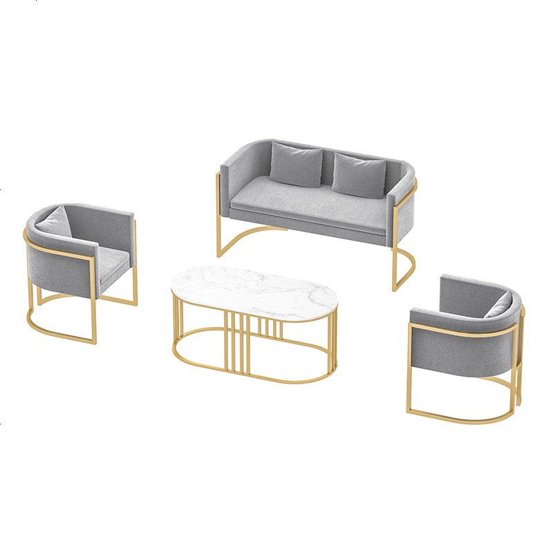北欧布艺小沙发简约现代网红款轻奢服装店洽谈接待区桌椅组合 其他_单人2张+双人1张+椭圆茶几