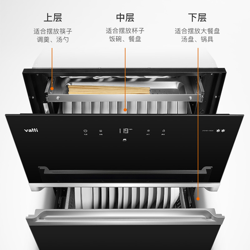 华帝(vatti)100升加大容量 二星级 臭氧+紫外线双重消毒 童锁保护 嵌入式 低温消毒柜i13025