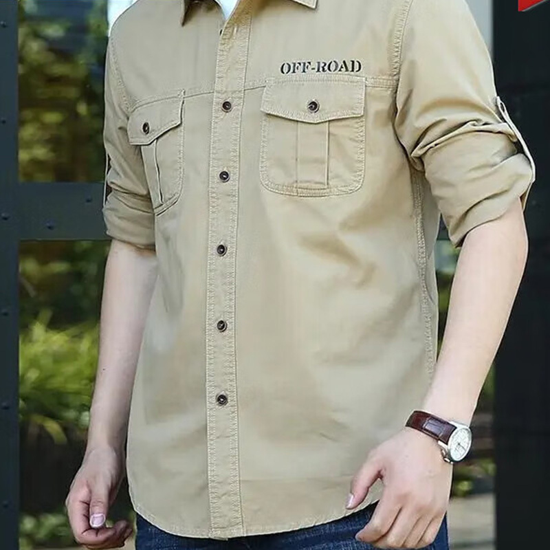 纯棉工装衬衫男士春秋款衬衣男上衣外套长袖工装宽松衬衣外套男装r