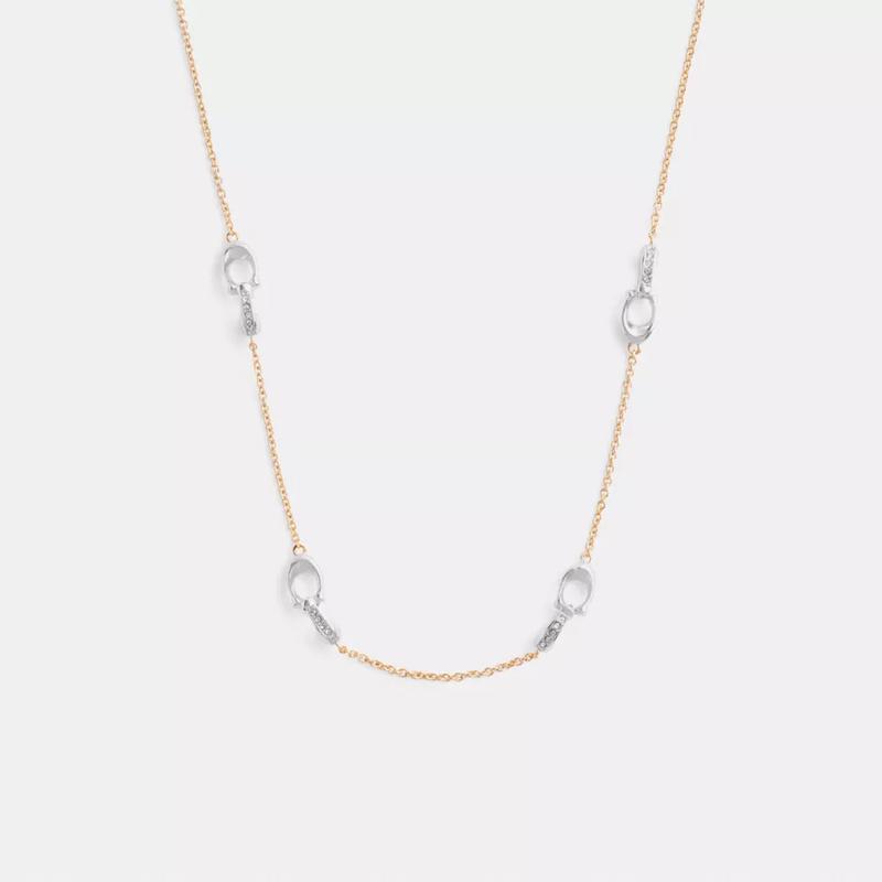 蔻驰(COACH)精致链坠水晶装饰可调节项链女款 minimalist 设计百搭时尚细链条